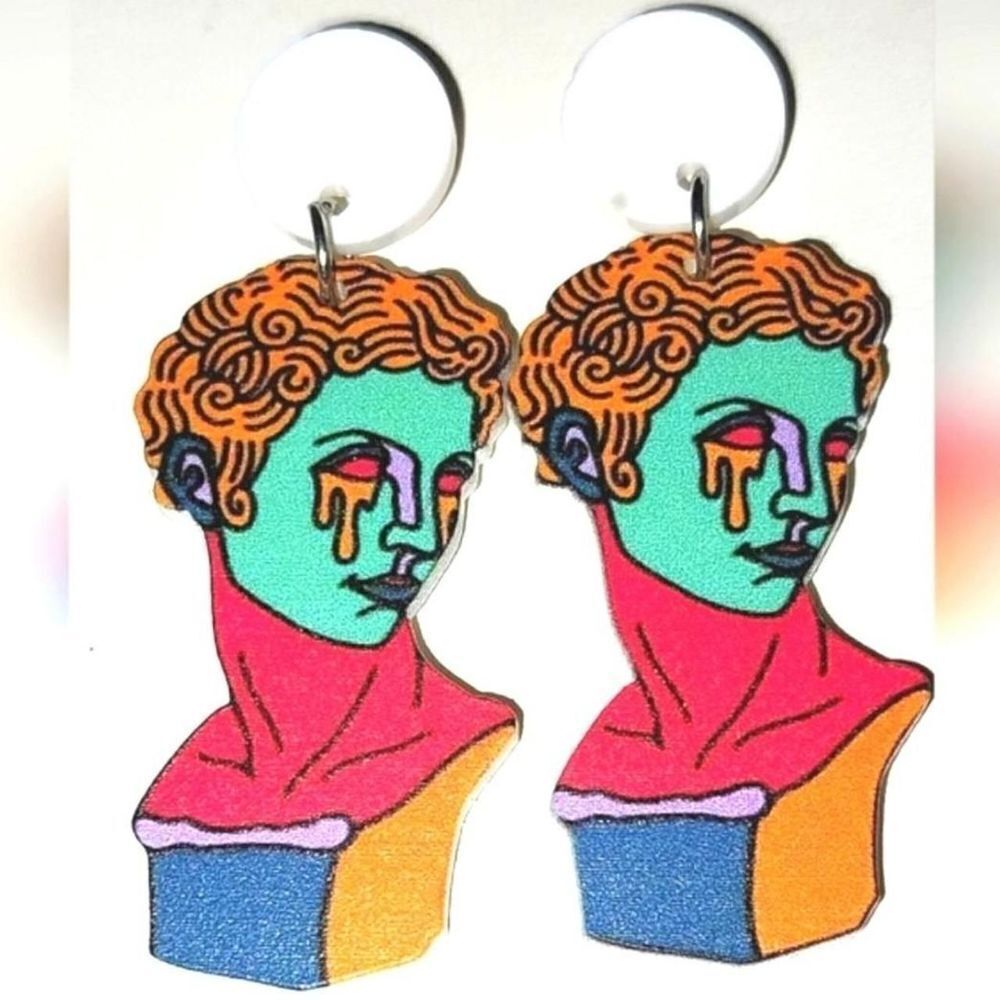 retro colorful ladies statue earrings